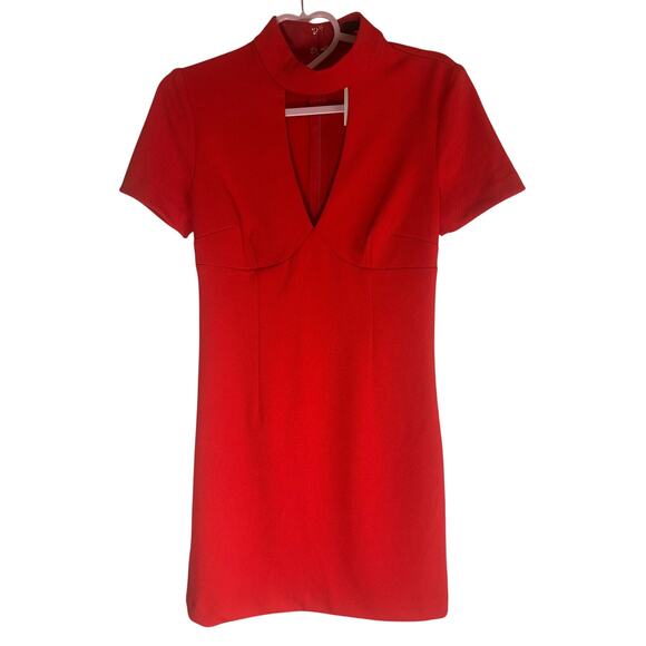 NWT Trina Turk Women's Cutout Mock Neck Mini Dress Short Sleeve Red Bodycon 4 - Picture 1 of 15